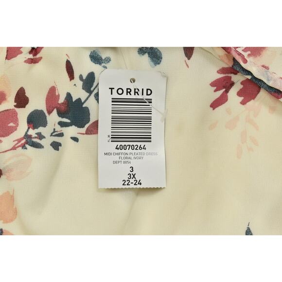 Torrid Plus Size 3 Midi Chiffon Pleated Floral Dress W/ Pockets Polyester NEW - Picture 6 of 8